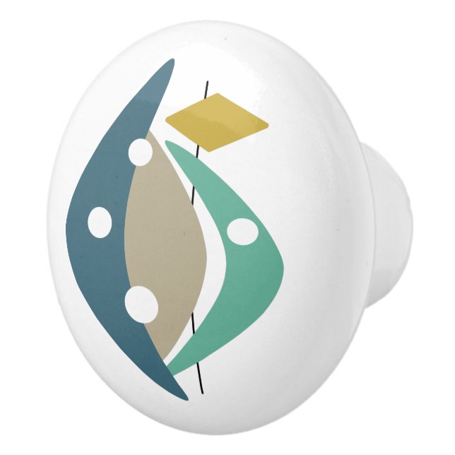 Blue Abstrakt Boomerangs Mitteljahrhundert Moderne Keramikknauf (Rechts)