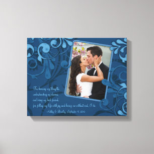Blue Abstrakt Floral Wedding Foto Template Leinwan Leinwanddruck