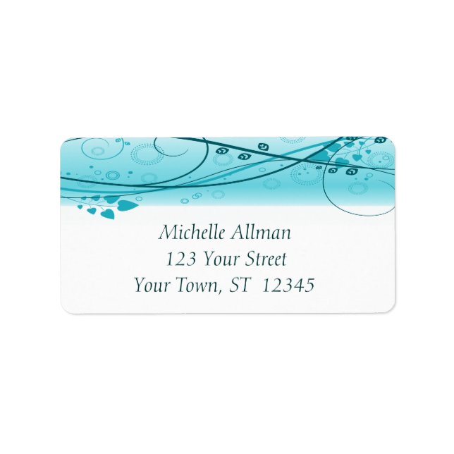 Blue Abstrakt Floral Wirbel Label Adressaufkleber (Vorne)