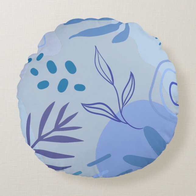 Blue Abstrakt Garden Round Pillow Rundes Kissen (Vorderseite)