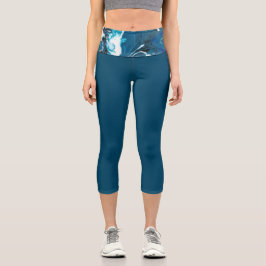 Blue Abstrakt High Waisted Capri Leggings
