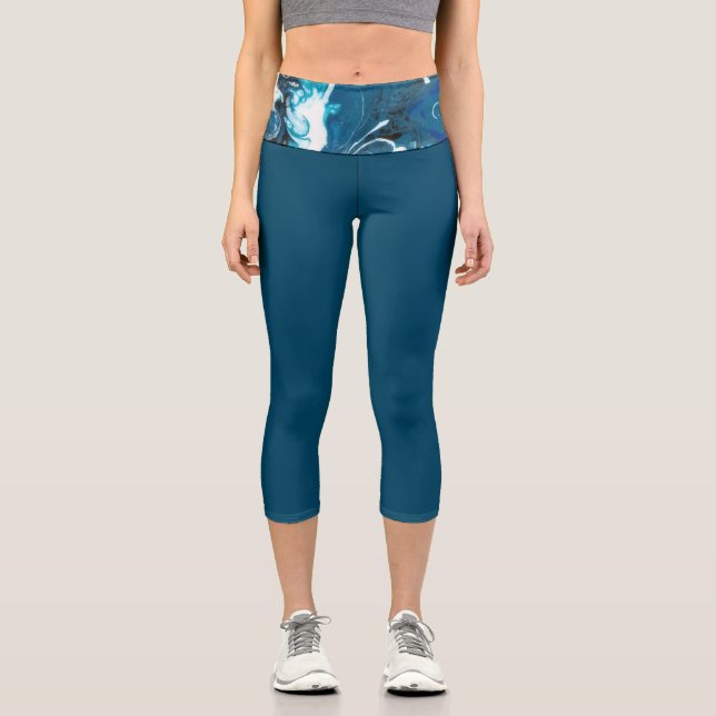 Blue Abstrakt High Waisted Capri Leggings (Vorderseite)