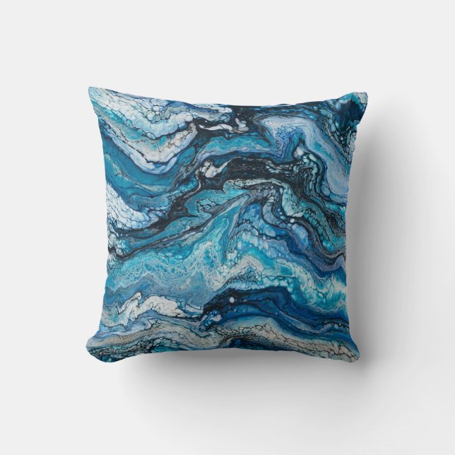 Blue Abstrakt Modern Kissen (Vorderseite)