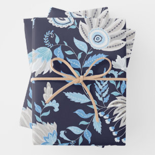 Blue Abstrakt Paisley Blume und Blätter