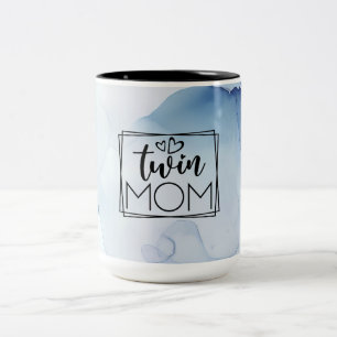 Blue Abstrakt Watercolor Twin Mama Zweifarbige Tasse