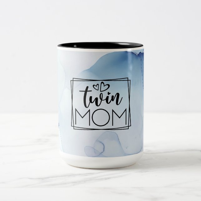 Blue Abstrakt Watercolor Twin Mama Zweifarbige Tasse (Mittel)