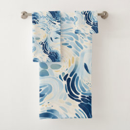 Blue Abstrakt Waves Beach Pattern Badhandtuch Set
