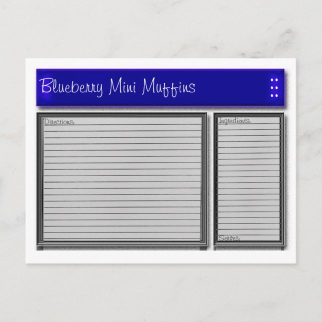 Blue Accent Custom Recipe Card Postkarte (Vorderseite)