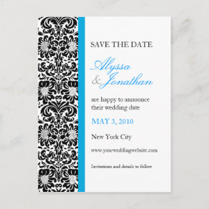 Blue Accent Damask Rette die Cate Card Ankündigungspostkarte