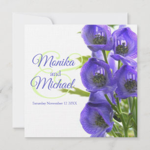 Blue Aconitum Blume Hochzeitsplatz Leinen Einladung