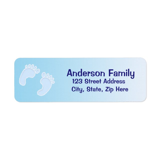 Blue Address Label für Baby Boy Footprint (Vorne)