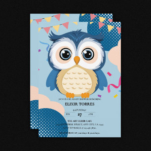 Blue Adorable Woodland Baby Owl Baby Dusche Einladung
