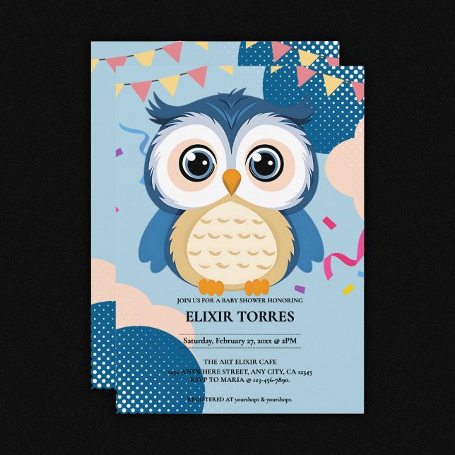 Blue Adorable Woodland Baby Owl Baby Dusche Einladung (Von Creator hochgeladen)