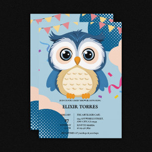 Blue Adorable Woodland Baby Owl Baby Dusche Einladung