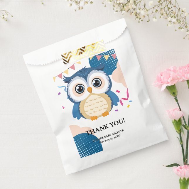 Blue Adorable Woodland Baby Owl Baby Dusche Geschenktütchen (Versiegelt)