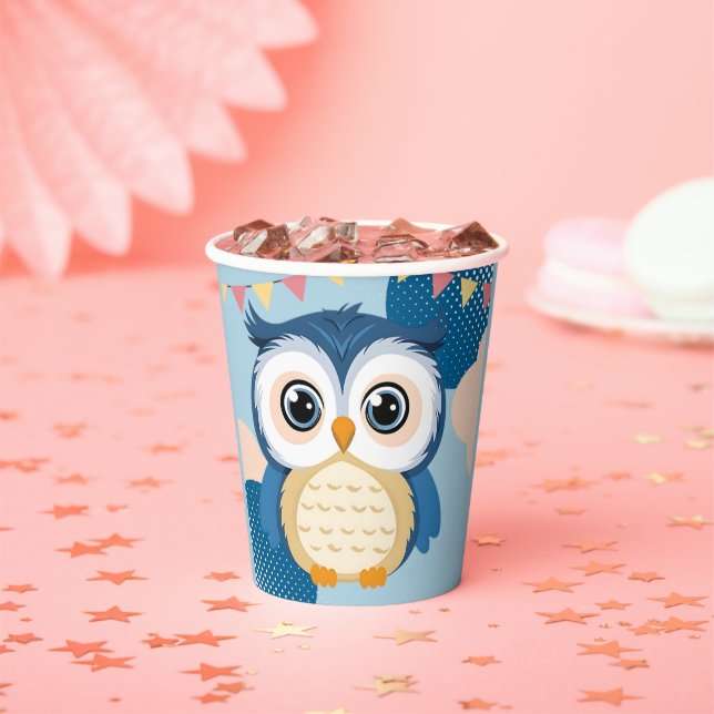 Blue Adorable Woodland Baby Owl Baby Dusche Pappbecher (Insitu)