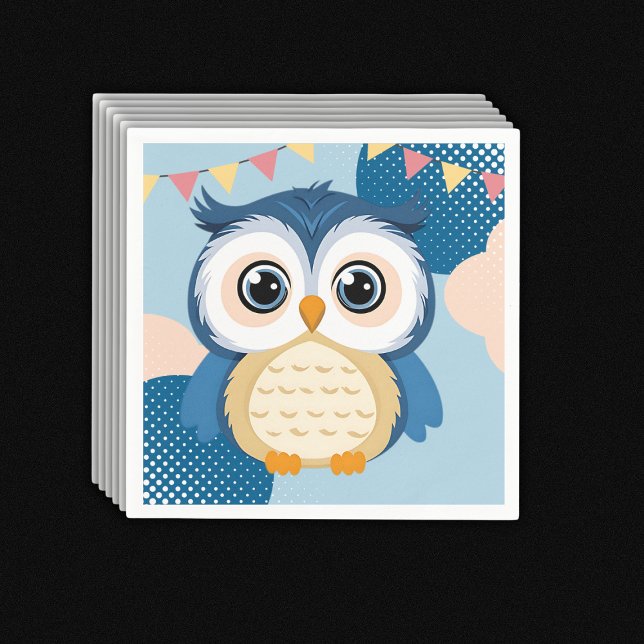Blue Adorable Woodland Baby Owl Baby Dusche Serviette (Von Creator hochgeladen)