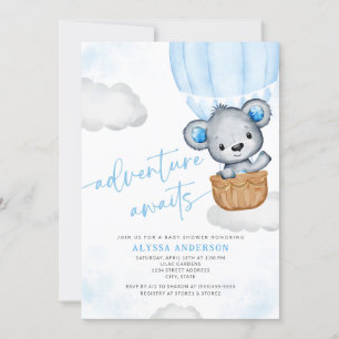 Blue Adventure erwartet Bear Balloon Baby Shower Einladung