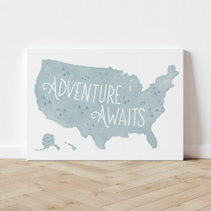 Blue Adventure erwartet US Map Kids Room Decke Leinwanddruck