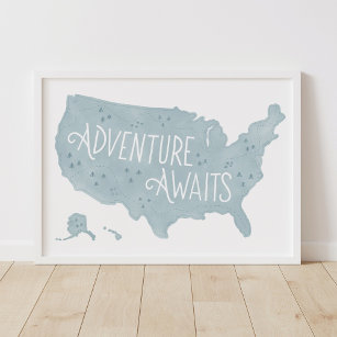 Blue Adventure erwartet US Map Kids Room Decke Poster
