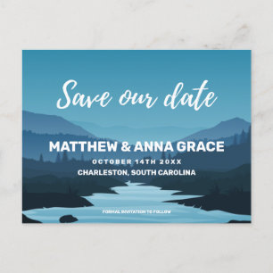 Blue Adventure Travel Mountains Save the Date Ankündigungspostkarte