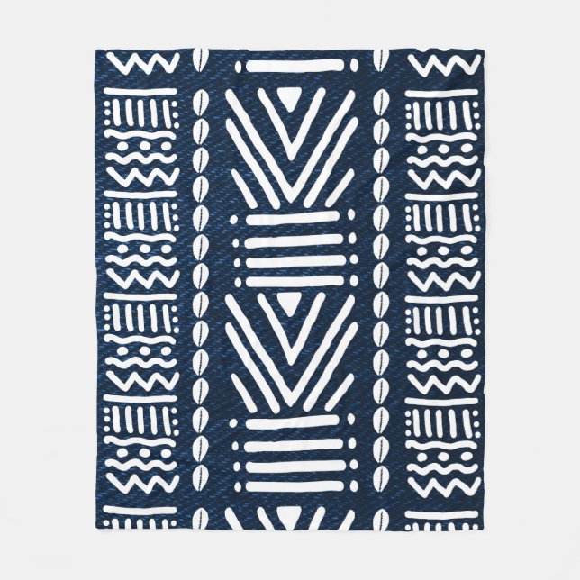 Blue African Denim Bogolan Design Blanket Fleecedecke (Vorderseite)