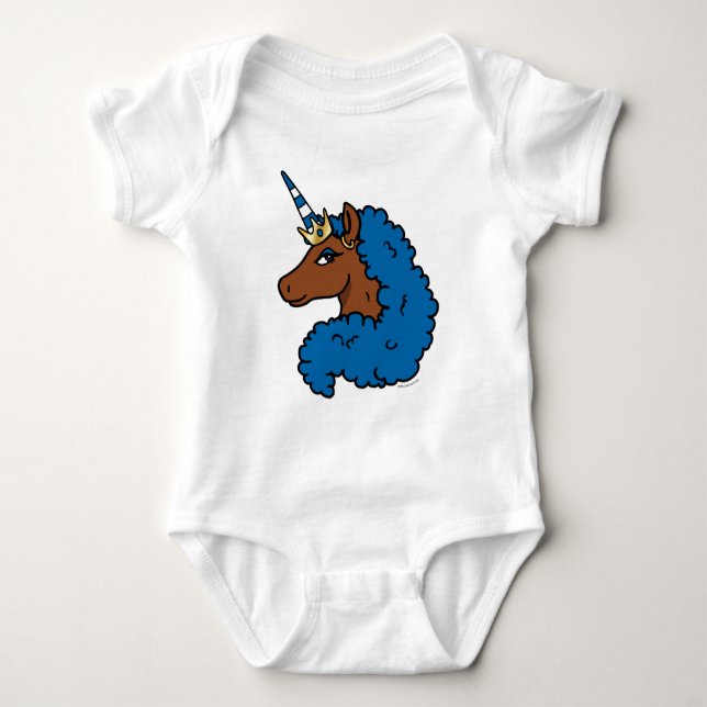 Blue Afro Unicorn Baby Strampler (Vorderseite)