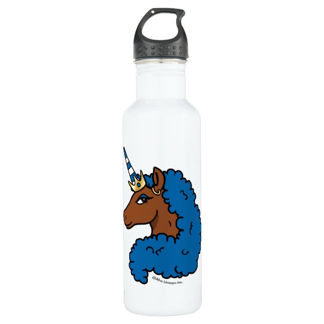 Blue Afro Unicorn Edelstahlflasche (Vorderseite)