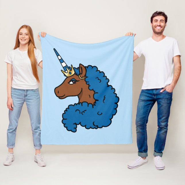 Blue Afro Unicorn Fleecedecke (Beispiel)