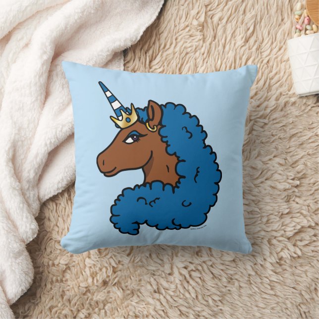 Blue Afro Unicorn Kissen (Decke)