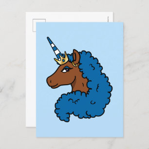 Blue Afro Unicorn Postkarte