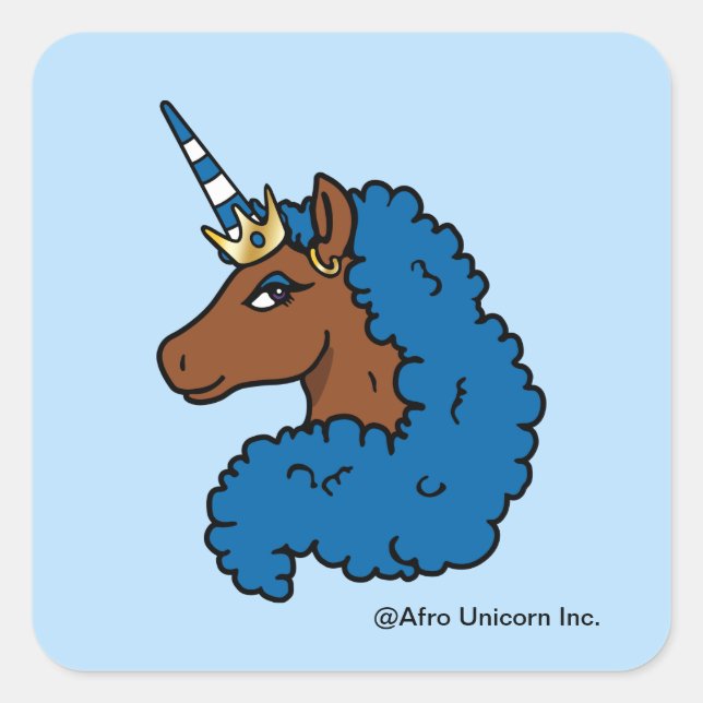 Blue Afro Unicorn Quadratischer Aufkleber (Vorderseite)