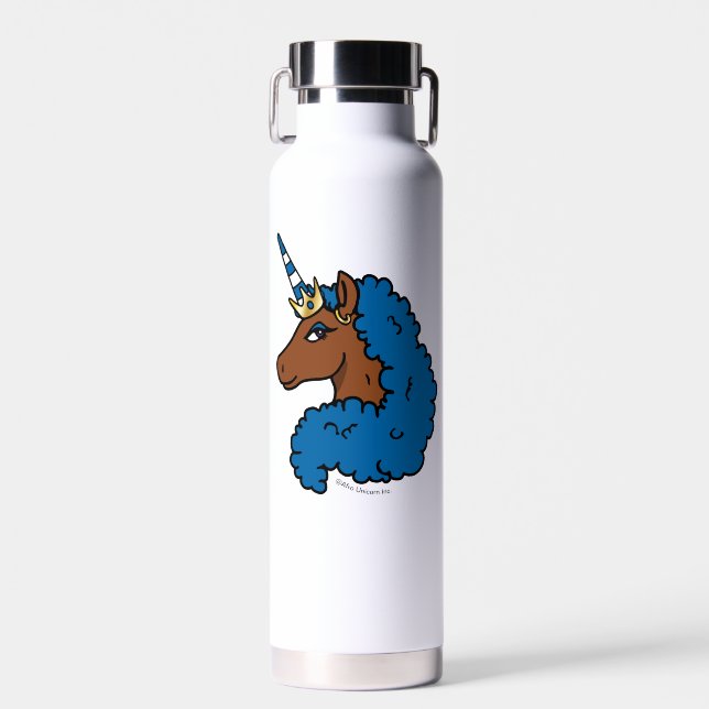 Blue Afro Unicorn Trinkflasche (Vorne)