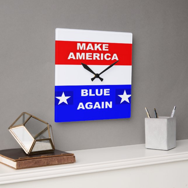 Blue Again Quadratische Wanduhr (Büro)