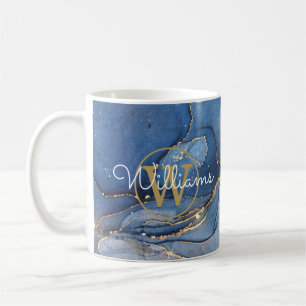 Blue Agate Geode Gold Monogram Script Name Kaffeetasse