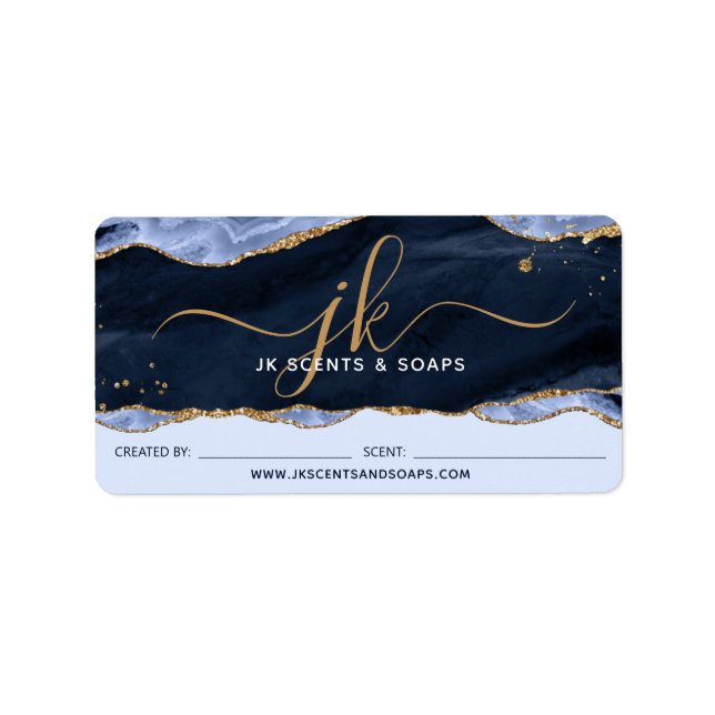 Blue Agate Geode Monogram Candle Soap Label Adressaufkleber (Vorne)