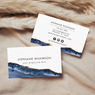 Blue Agate & Gold Border WorderColor Business Card Visitenkarte