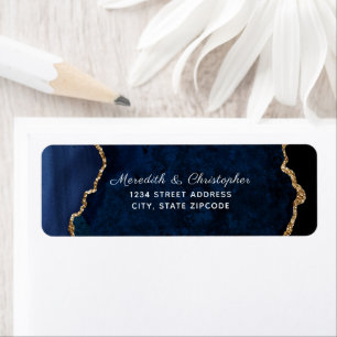 Blue Agate Gold Glitter Wedding Return Address