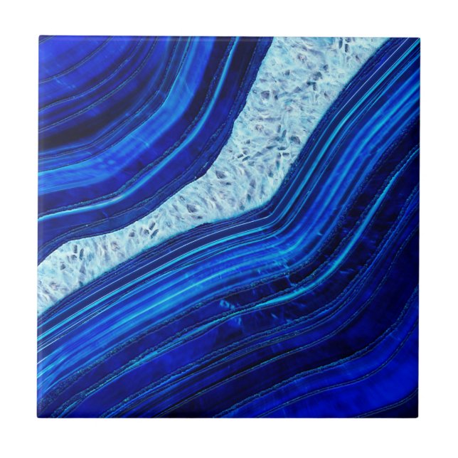 Blue Agate Marble Digital Art Fliese (Vorderseite)