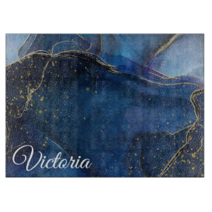 Blue Agate mit Gold Vein und Name Schneidebrett