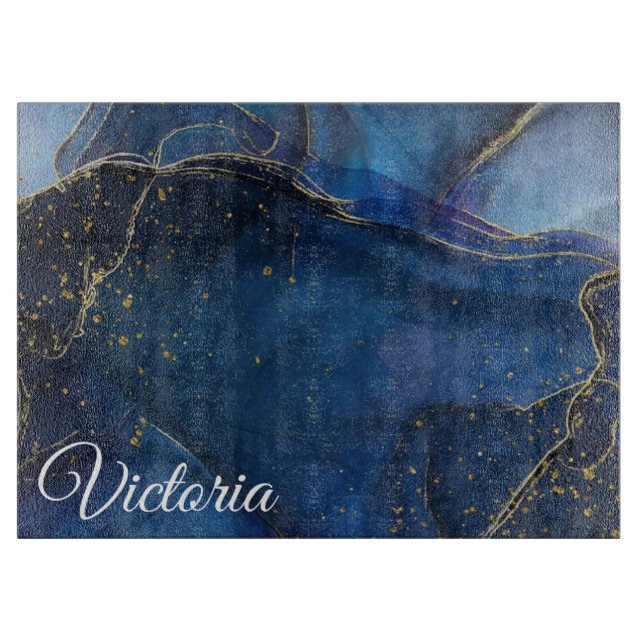 Blue Agate mit Gold Vein und Name Schneidebrett (Vorderseite)