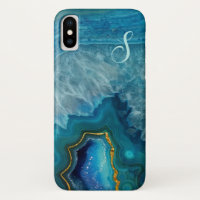 Blue Agate Mit Monogramm iPhone X Fall