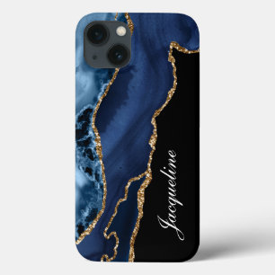 Blue Agate Modernes Aquarellfarben Gold personalis Case-Mate iPhone Hülle