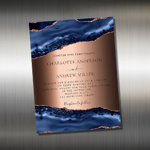 Blue agate rose gold wedding invitation magnet
