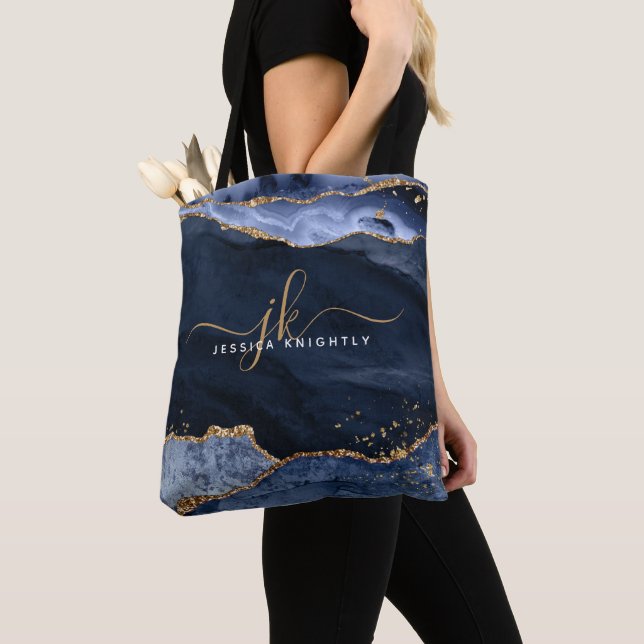 Blue Agate Script Monogram Gold Glitzer (Von Nahem)