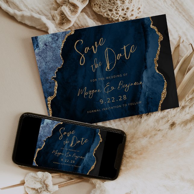 Blue Agate Script Wedding Save the Date (Von Creator hochgeladen)