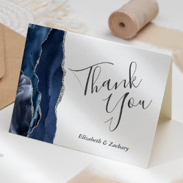 Blue Agate Silver Wedding Vielen Dank Karte