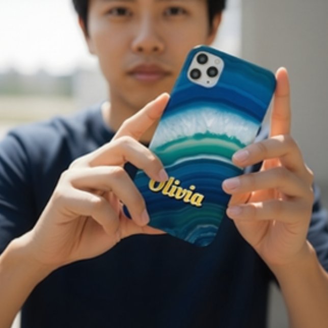 Blue Agate & Teal Geode Luxury Personalized Case-Mate iPhone Hülle (Von Creator hochgeladen)