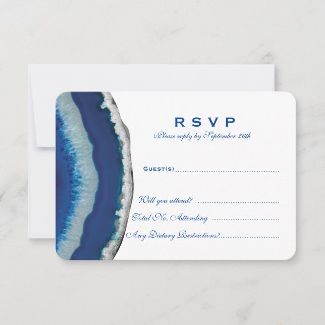 Blue Agate Wedding RSVP Karte (Vorderseite)