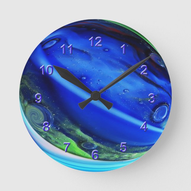 Blue Aggie Marble Wall Clock Runde Wanduhr (Vorderseite)